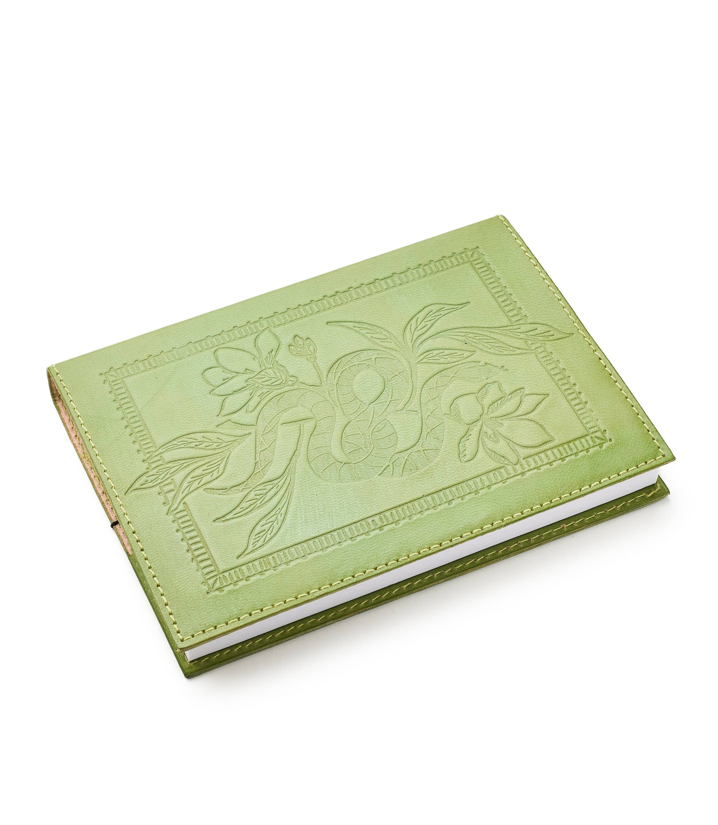 Refillable Leather Journal - Green Embossed Snake