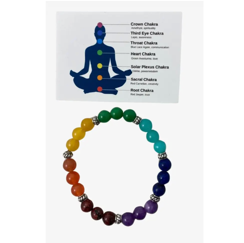 Gemstone Chakra Bracelet w/ White Metal Spacers