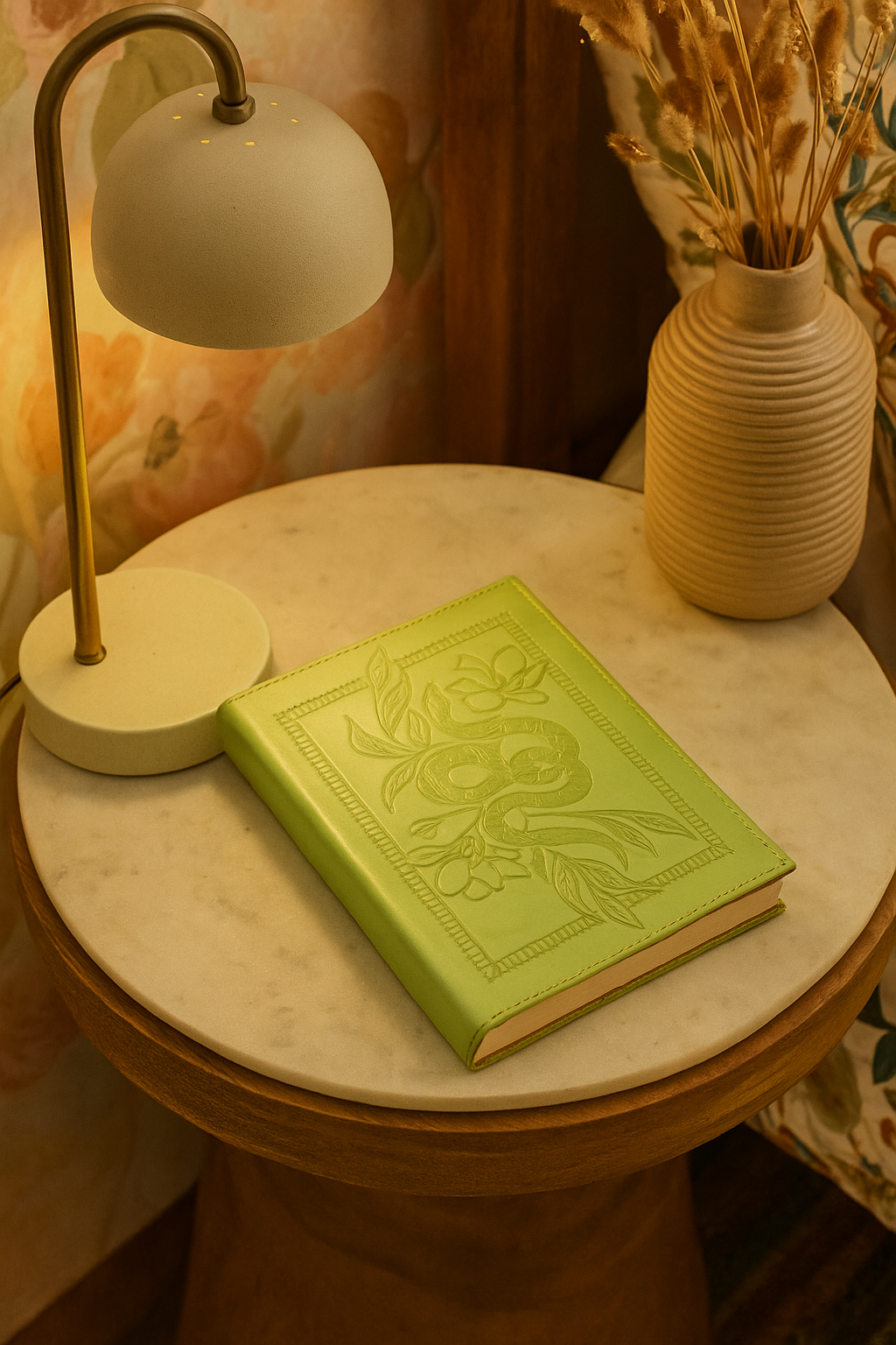 Refillable Leather Journal - Green Embossed Snake