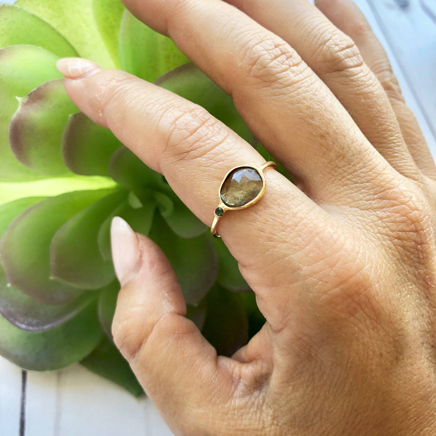 Gold Plated Two Stone Tourmaline Ring