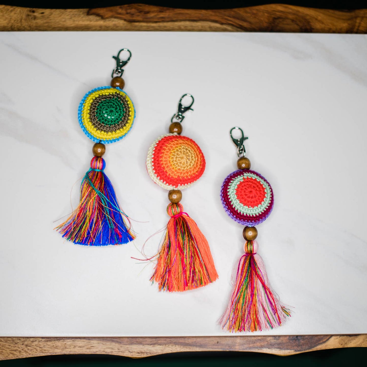 Crochet Hacky Sack Zipper Pull with Fringe
