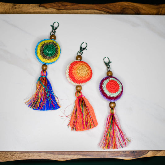 Crochet Hacky Sack Zipper Pull with Fringe