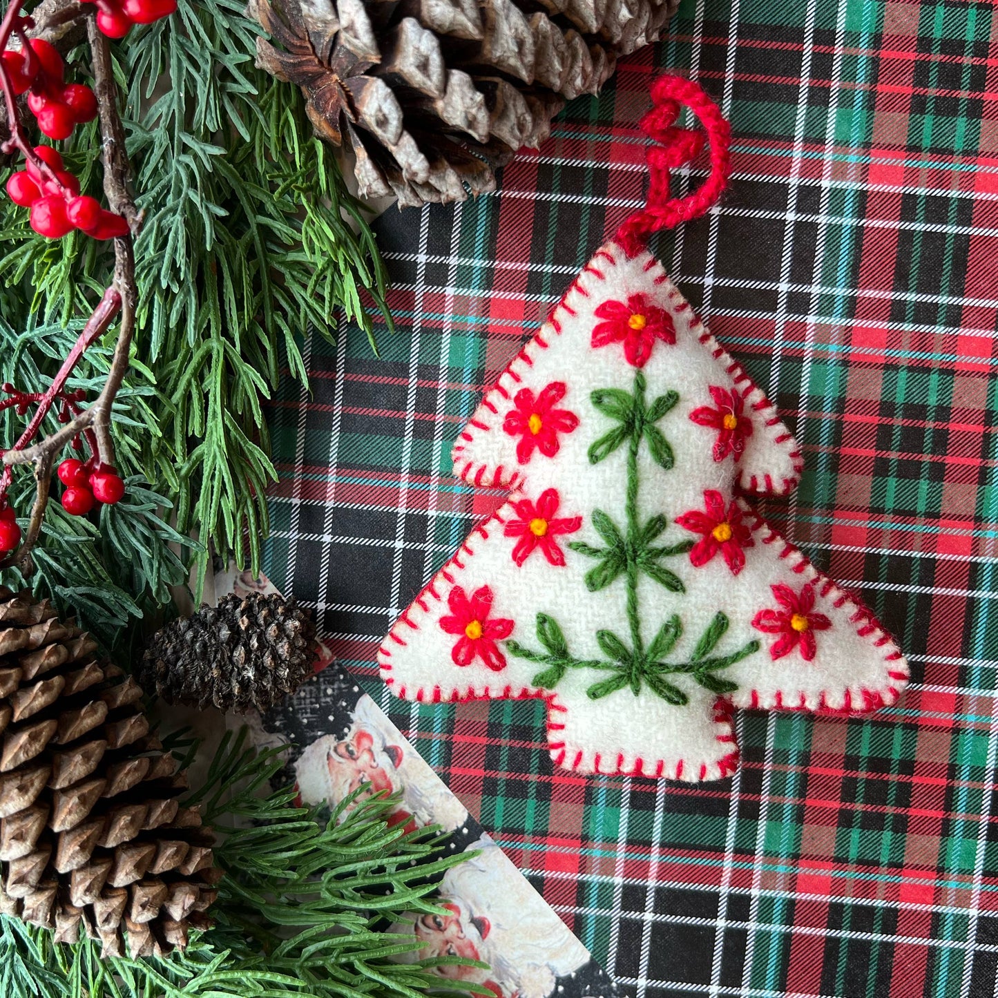 White Tree Embroidered Wool Ornament