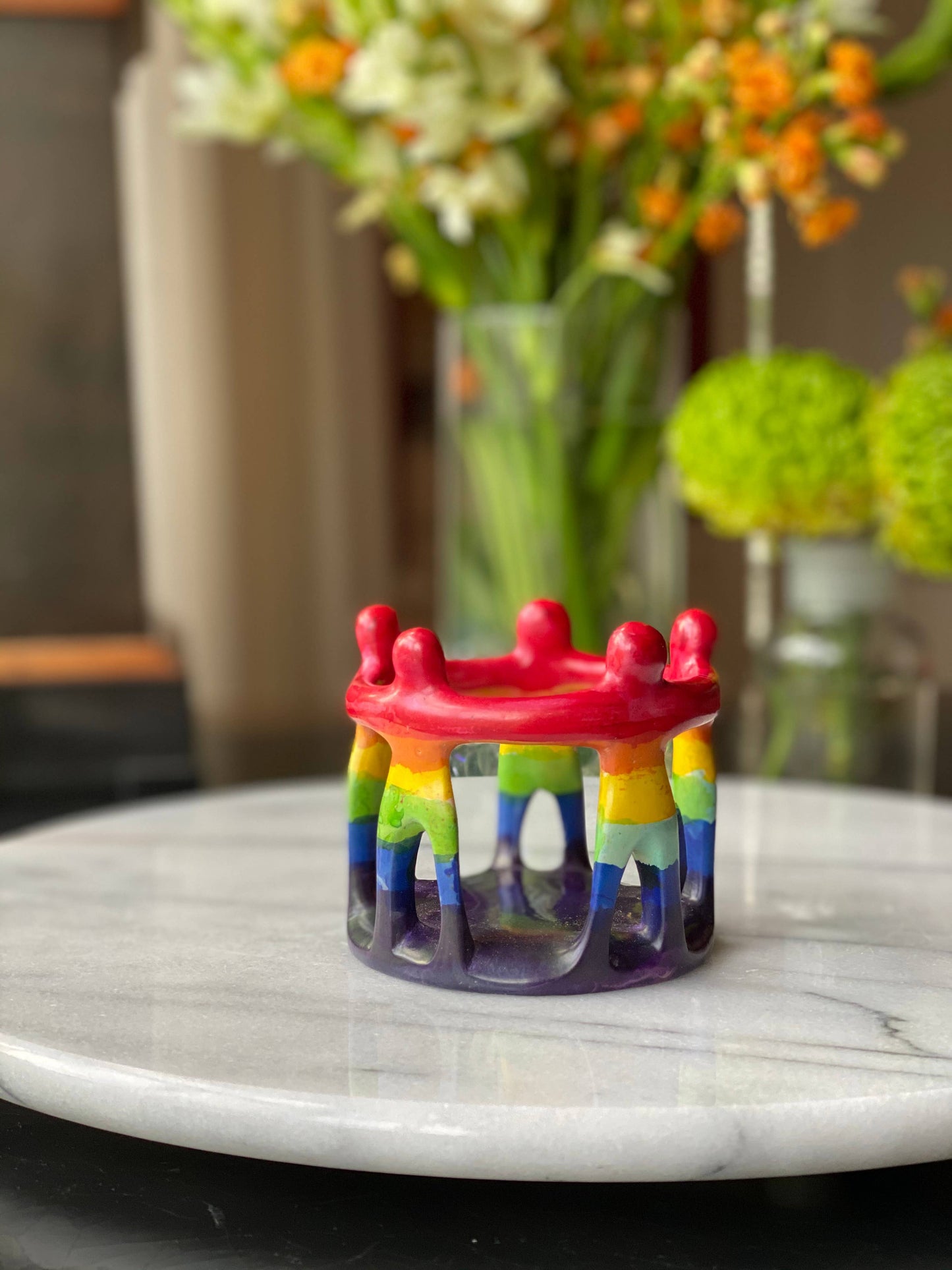 Rainbow Circle of Friends Painted Stone Sculpture 3''