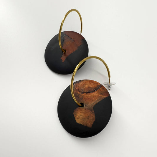 Small Hoop Resin & Upcycled Wood Disk Earrings
