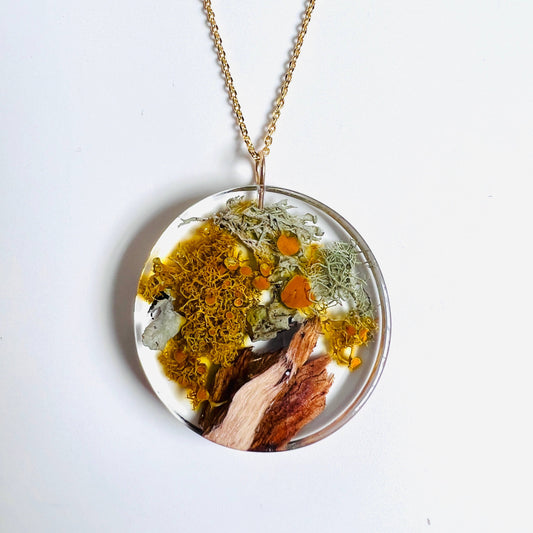 Botanical Moss, Lichen & Palo Santo Moon Necklace