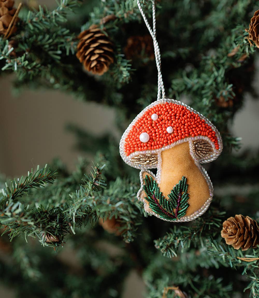Larissa Plush Mushroom Beaded Felt Ornament