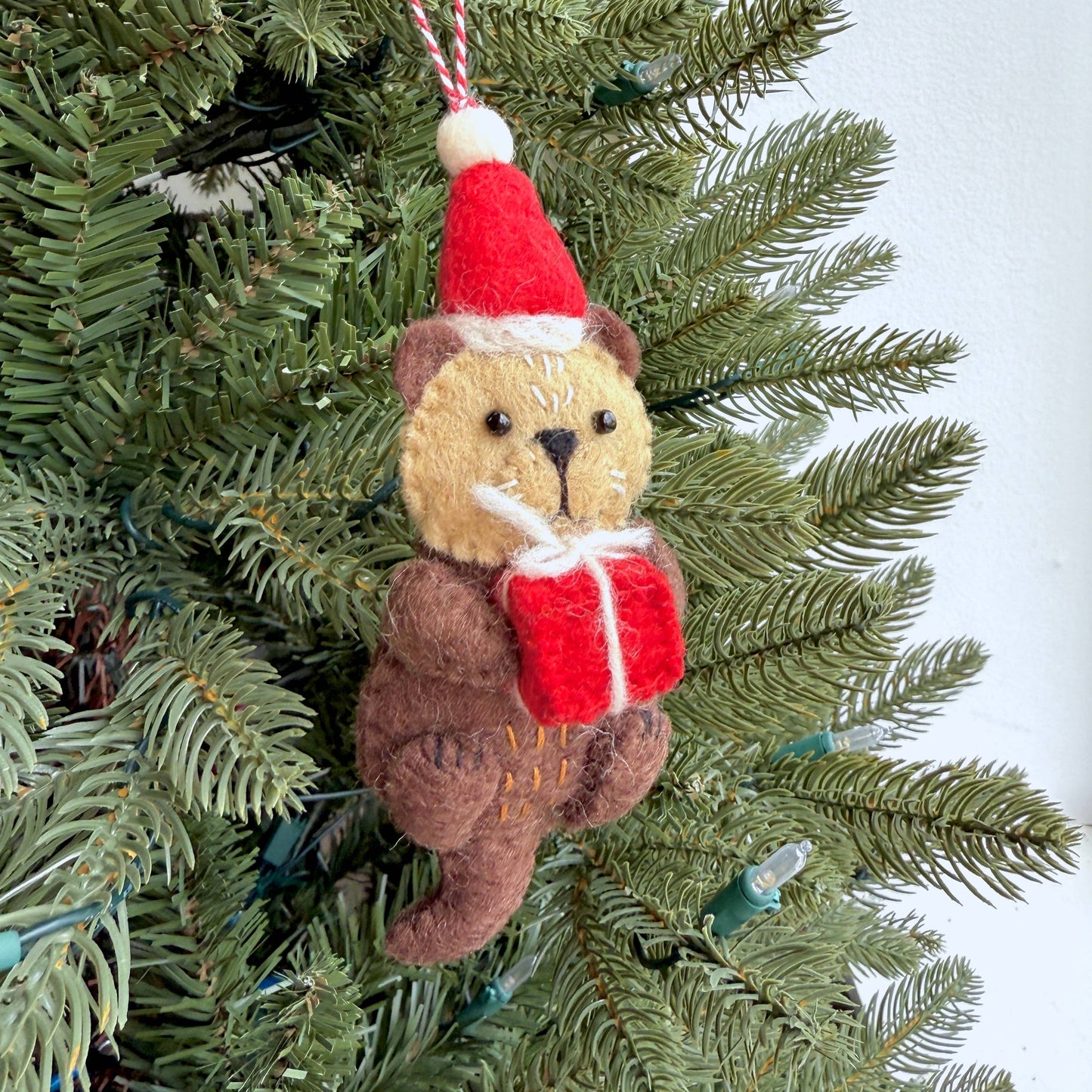 Otter w/ Santa Hat Felt Wool Ornament 