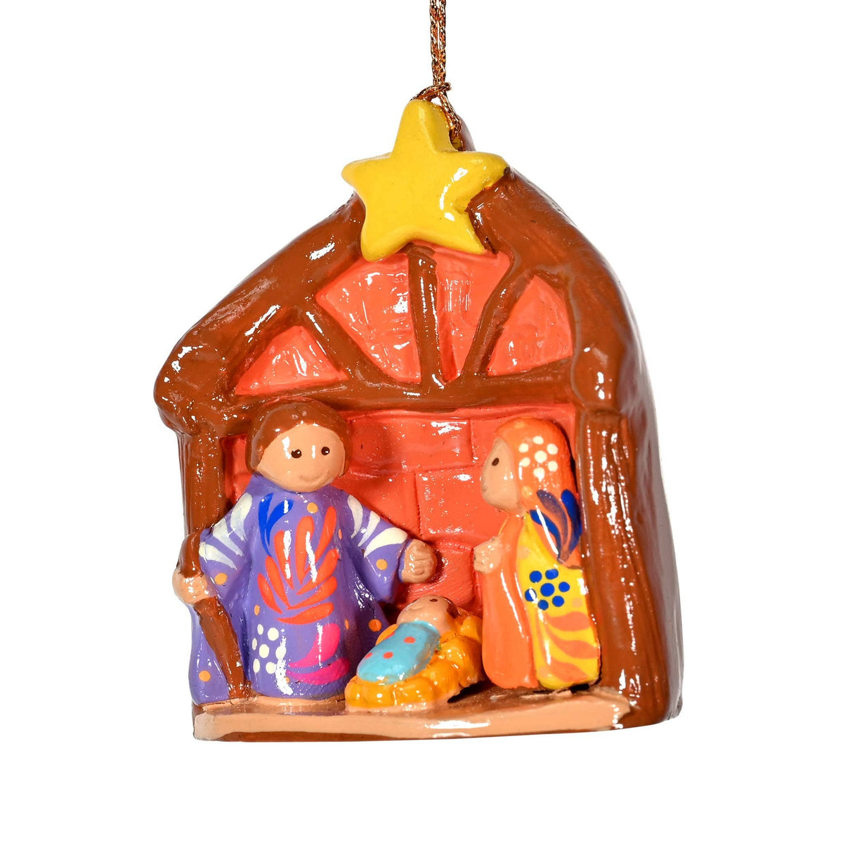 Nativity Hut Painted Ceramic Ornament