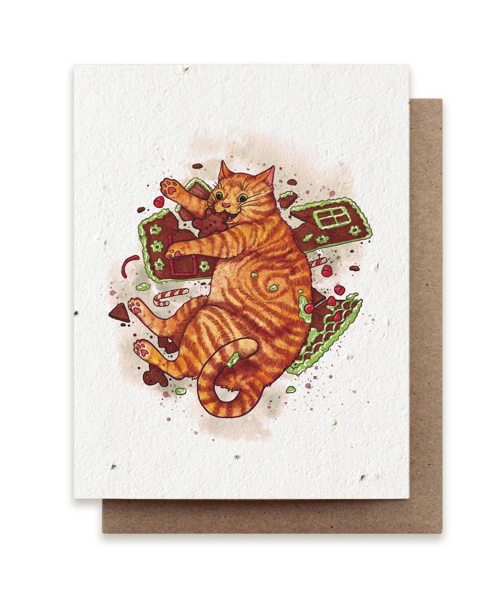 Gingerbread Cat Plantable Herb Seed Holiday Card