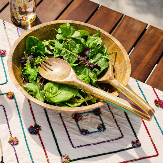 Salad servers striped s/2 mango wood 12L brn/multi