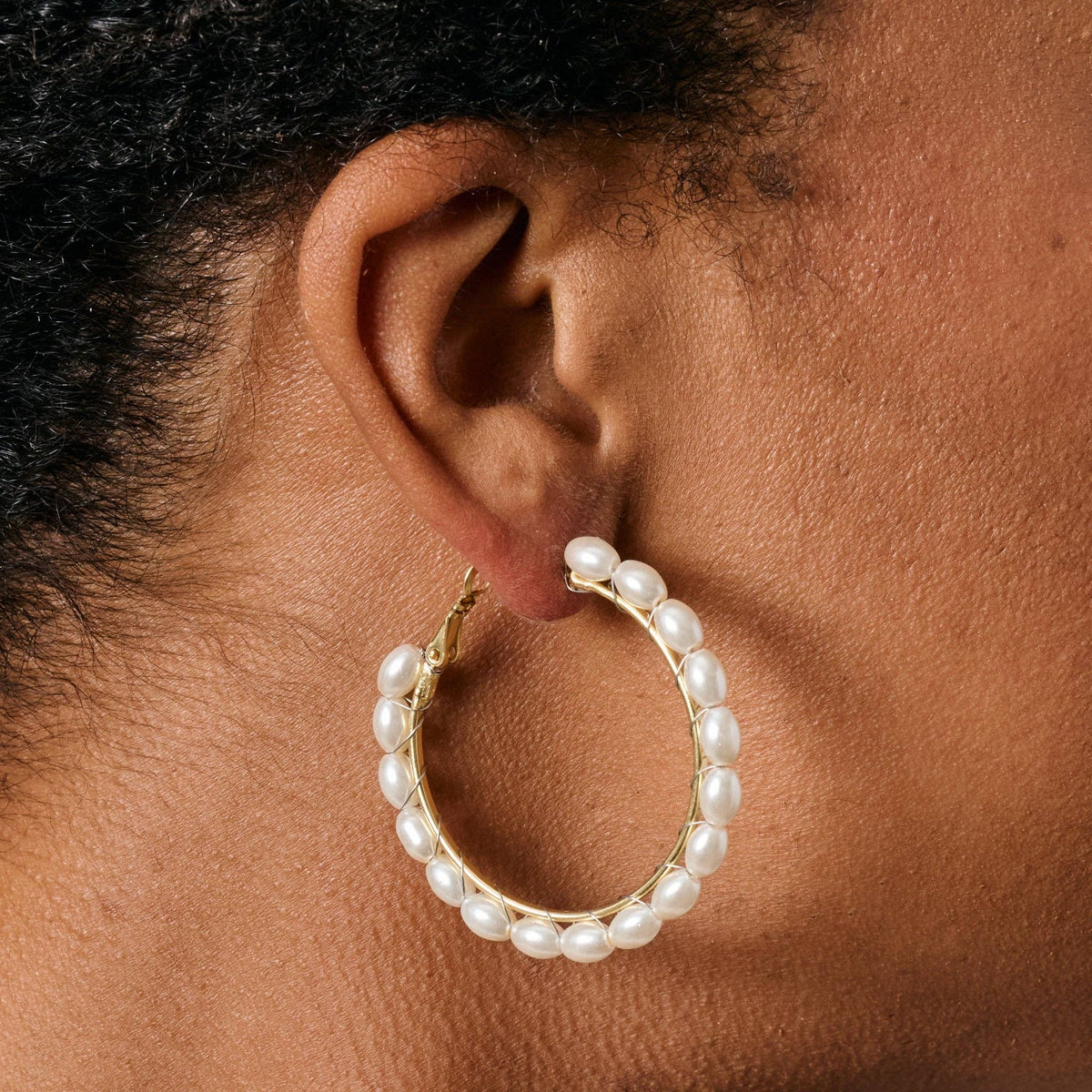 Reteele Pearl Bead Hoop Earrings