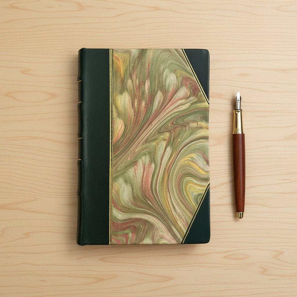 Marbled Paper Journal - Olive Green