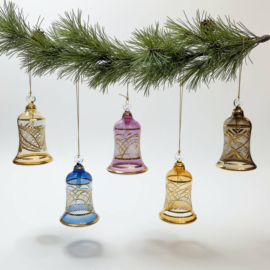 Blown Glass Ornament - Engraved Bell