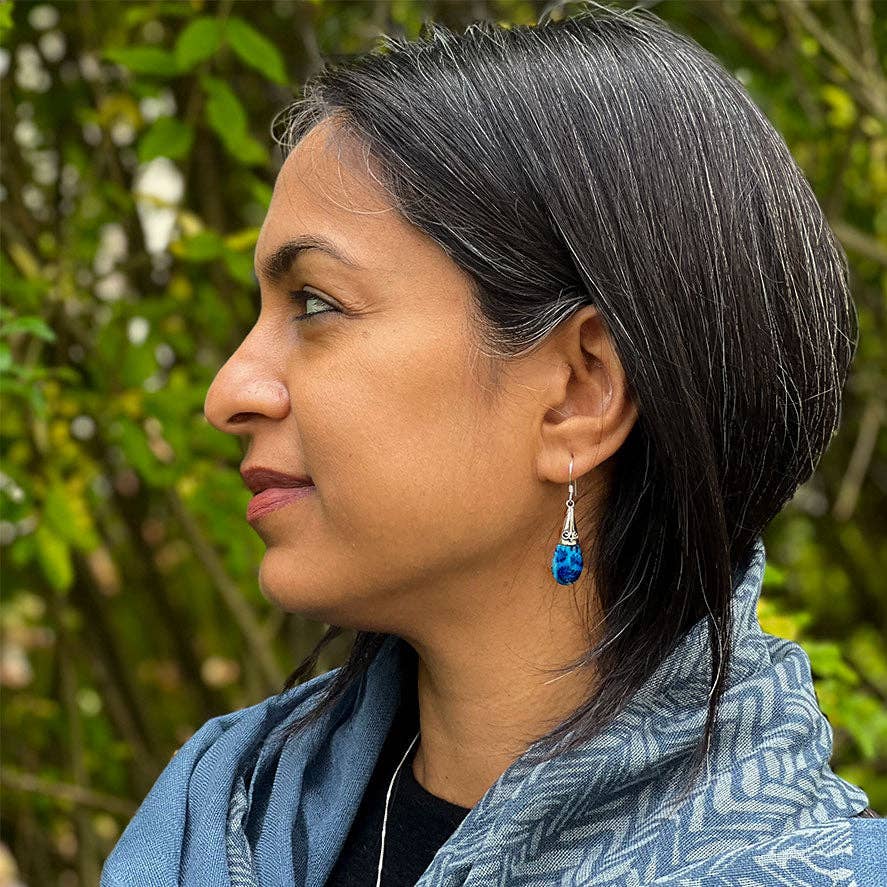 Blue Coral Filigree Earrings - Sterling Silver