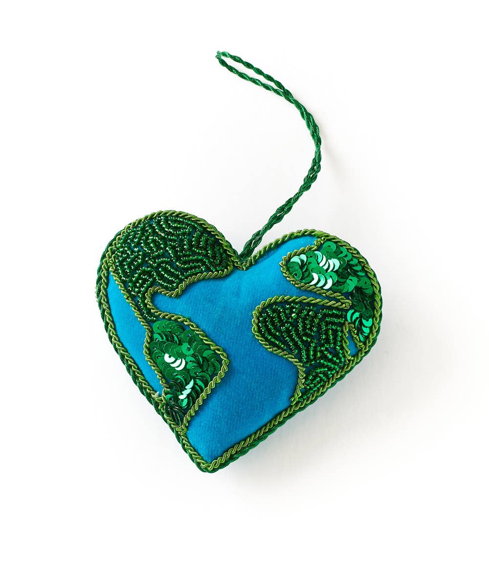 Larissa Plush Heart Earth Beaded Felt Ornament