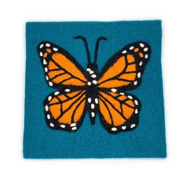 Monarch Butterfly on Blue Square Felt Trivet