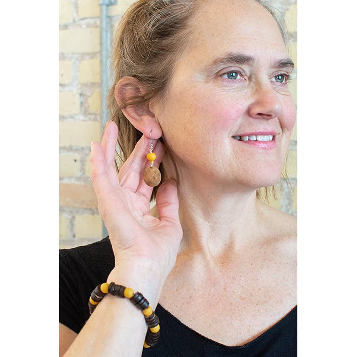 Coconut Dangle Earrings - Mustard