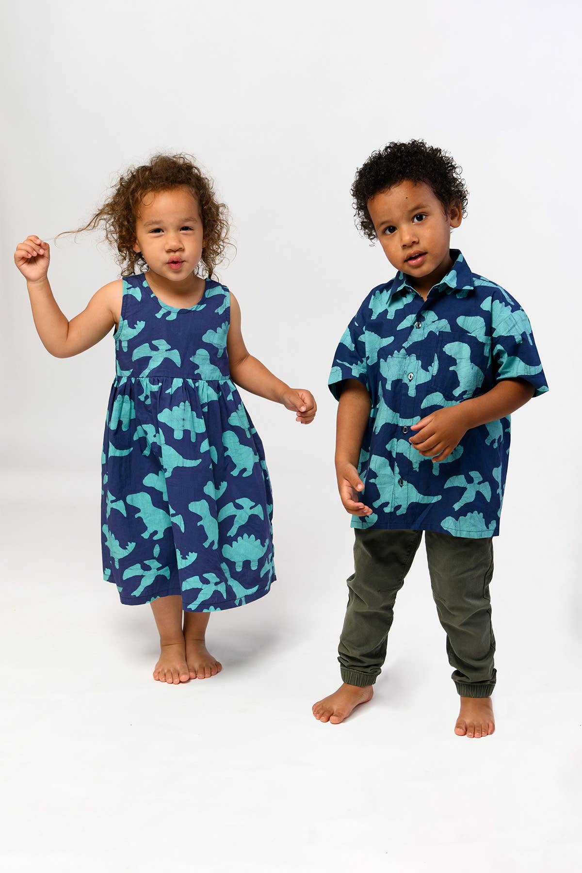 Kids: Button Down Shirt: Dinos - Navy-Organic