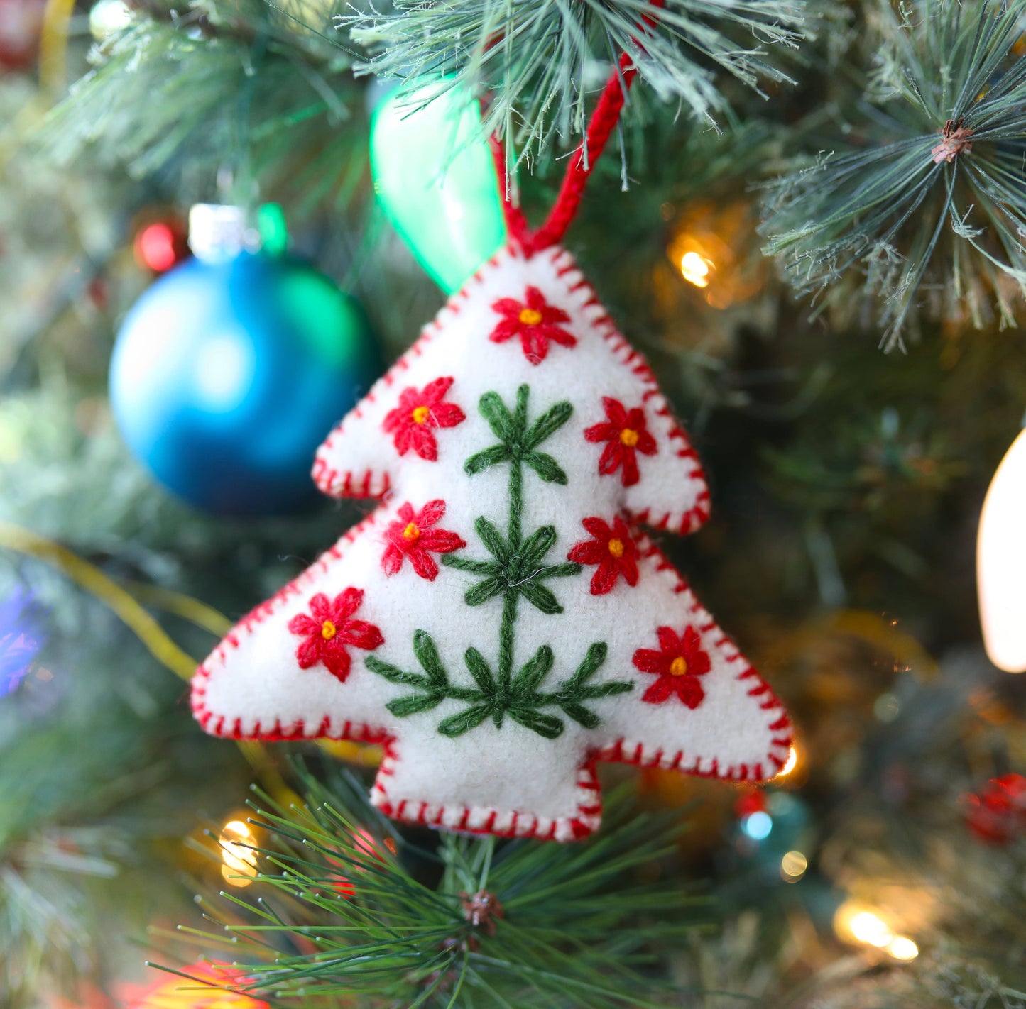 White Tree Embroidered Wool Ornament