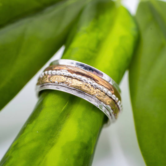 Sterling Silver Plated Spinner Ring w/ Brass & Copper Accent