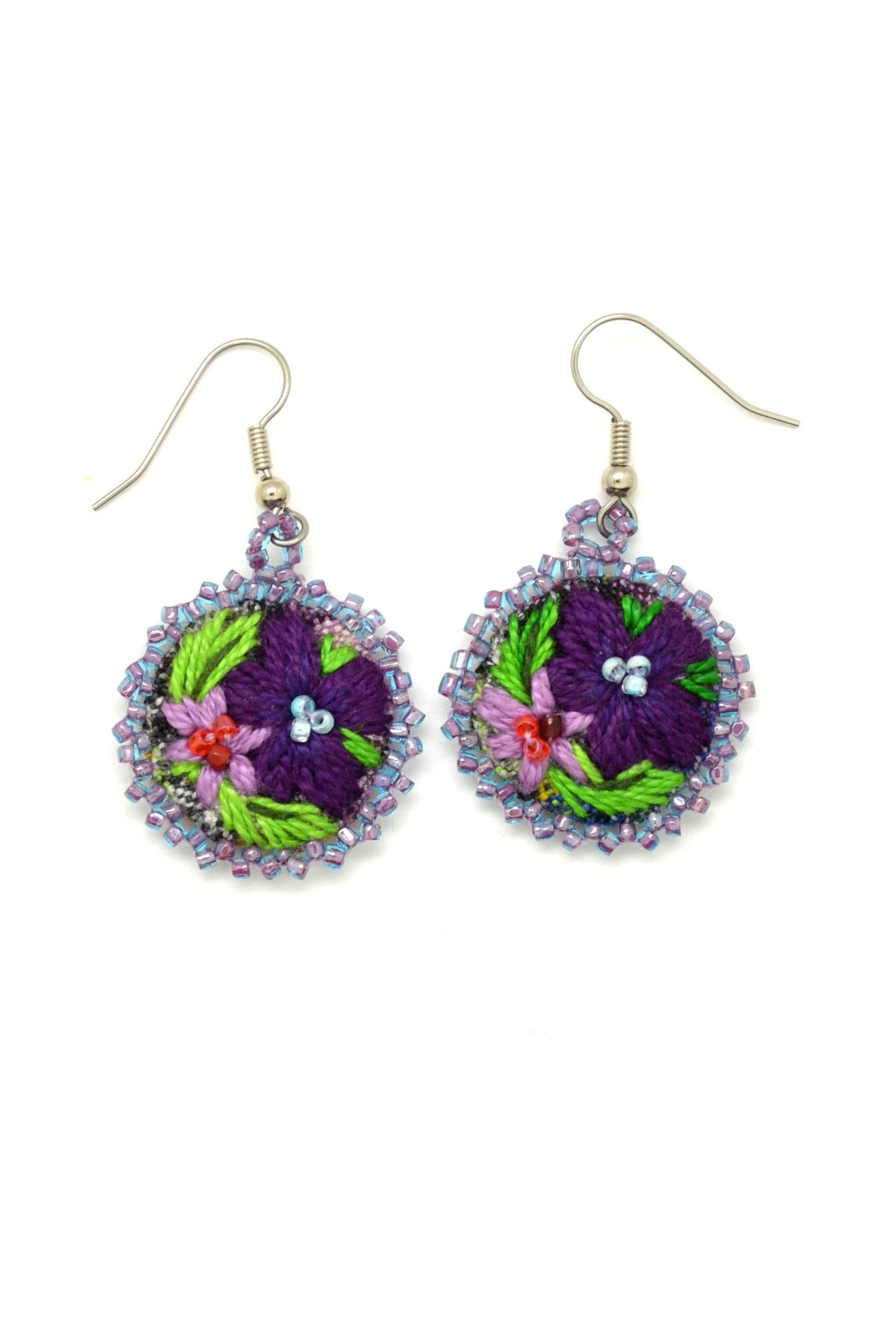 Embroidered & Beaded Flower Earrings - Assorted