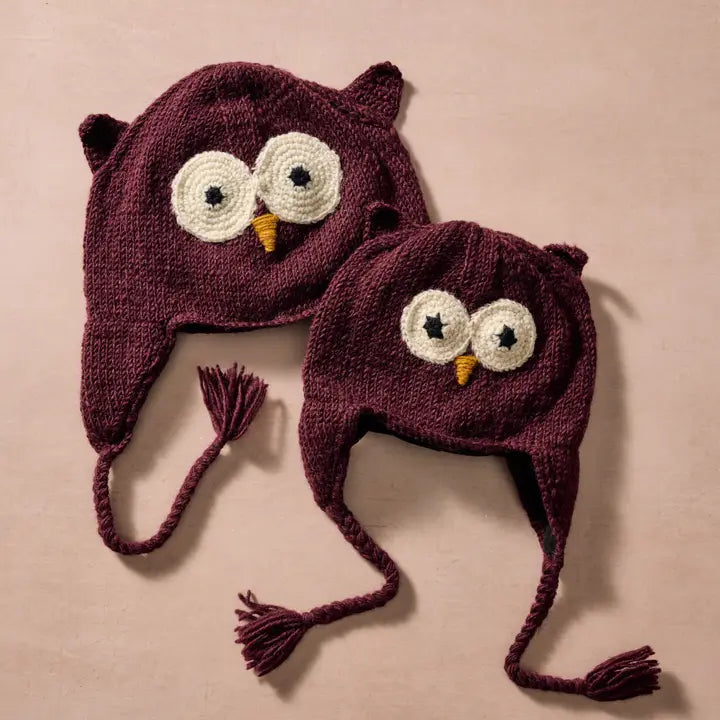 Bina Eggplant Owl Beanie - Kids