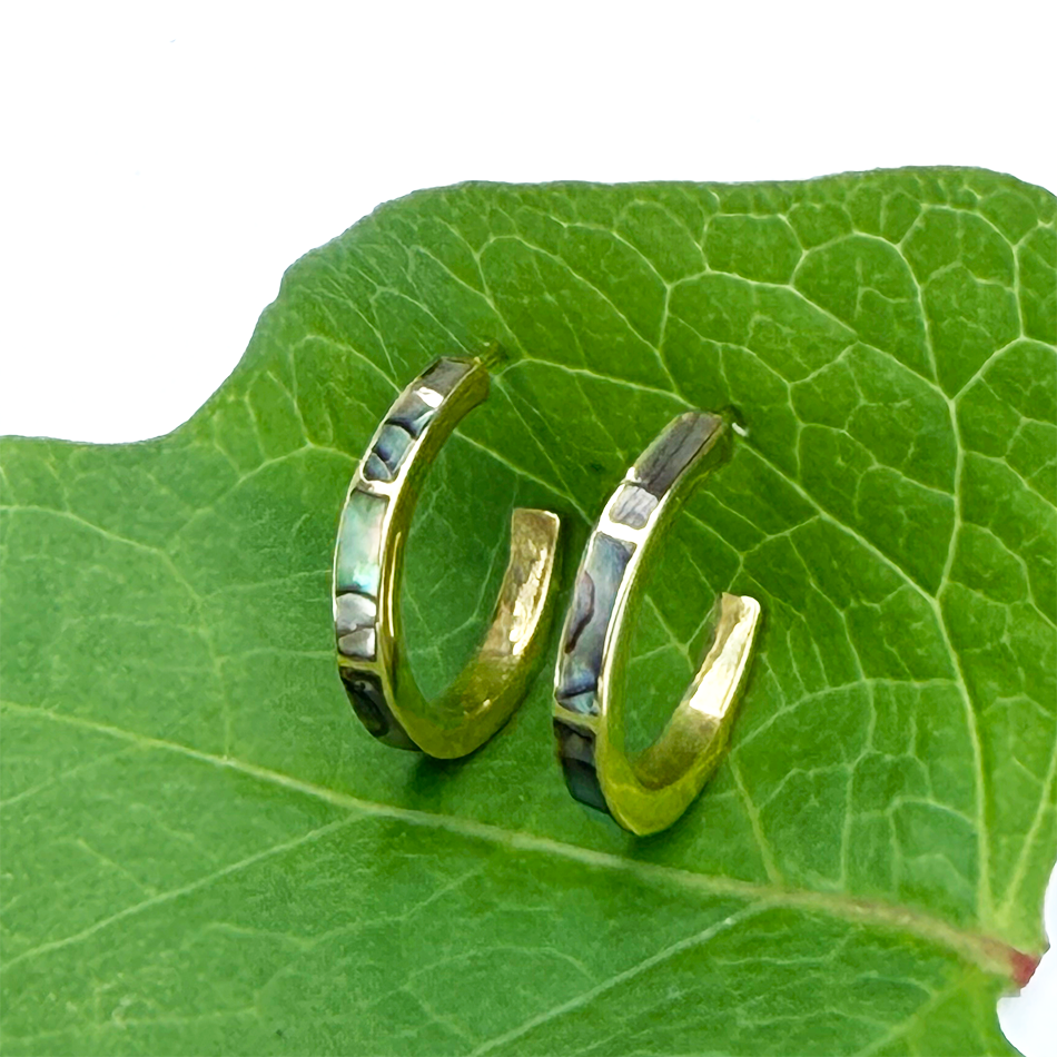 Abalone Inlay Huggies - Brass