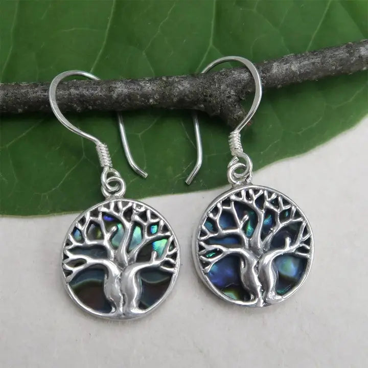 ABALONE TREE OF LIFE EARRINGS - STERLING
