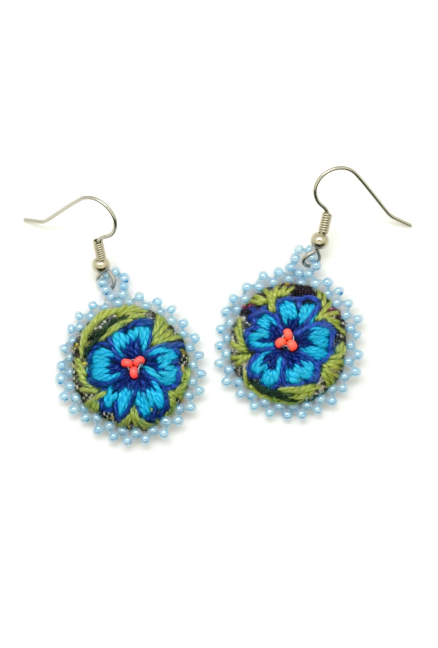 Embroidered & Beaded Flower Earrings - Assorted