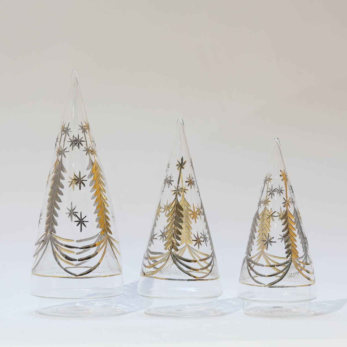 Blown Glass Christmas Tree - Engraved Silver & Gold