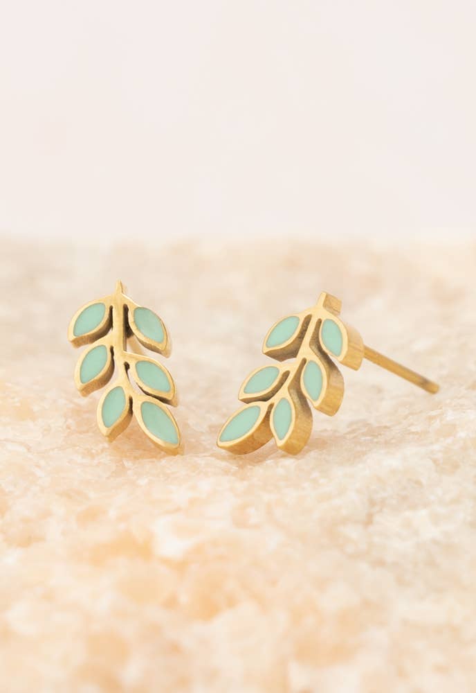 Rowen Leaf Stud Earrings - Mint