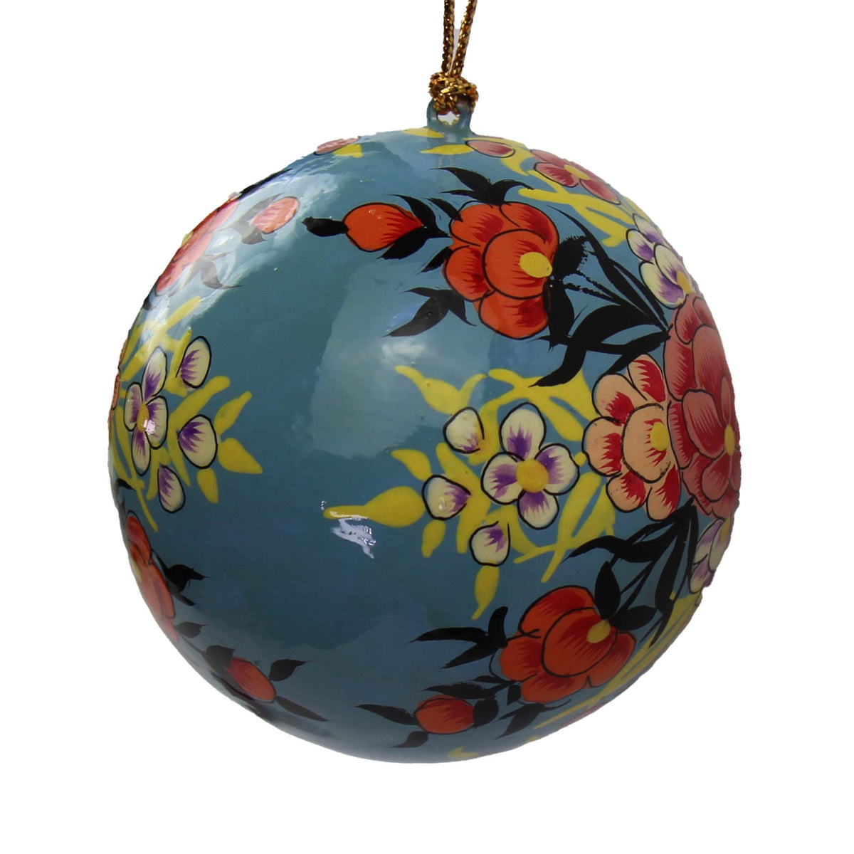 Handpainted Ornament - Periwinkle w/ Pink Peony Flowers