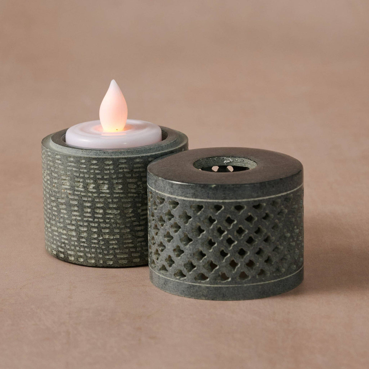 Dipa Carved Palewa Stone Tealight Holder