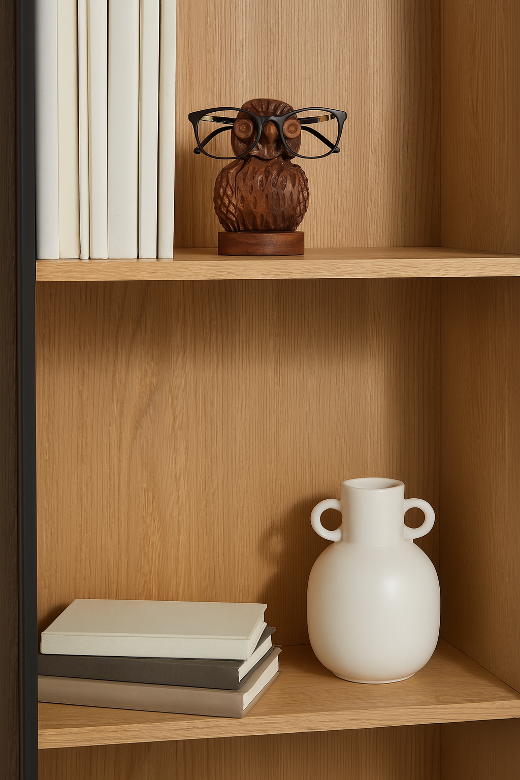 Owl Eyeglass Holder Stand - Hand Carved Wood