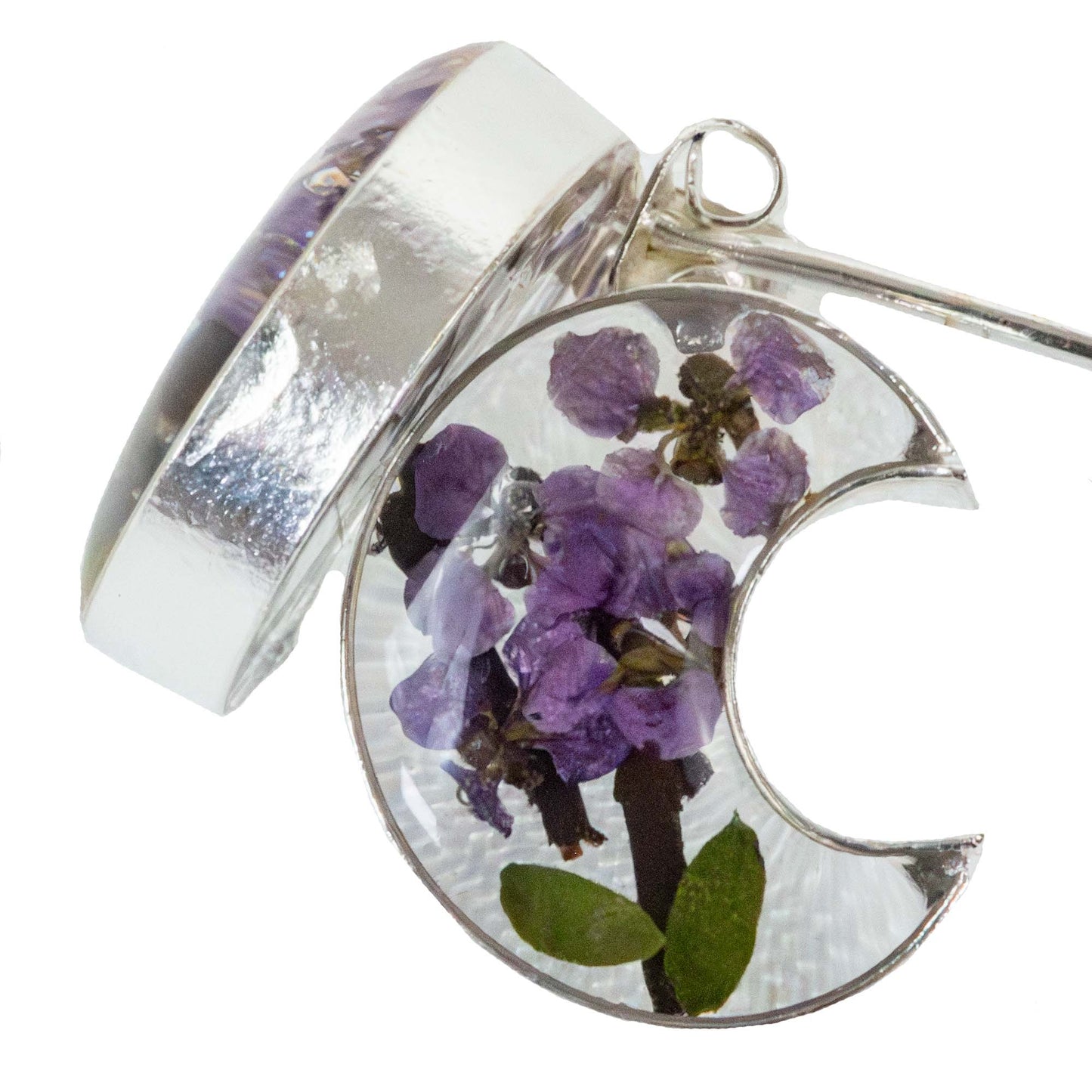 Pressed Flower Crescent Stud Earrings - Assorted