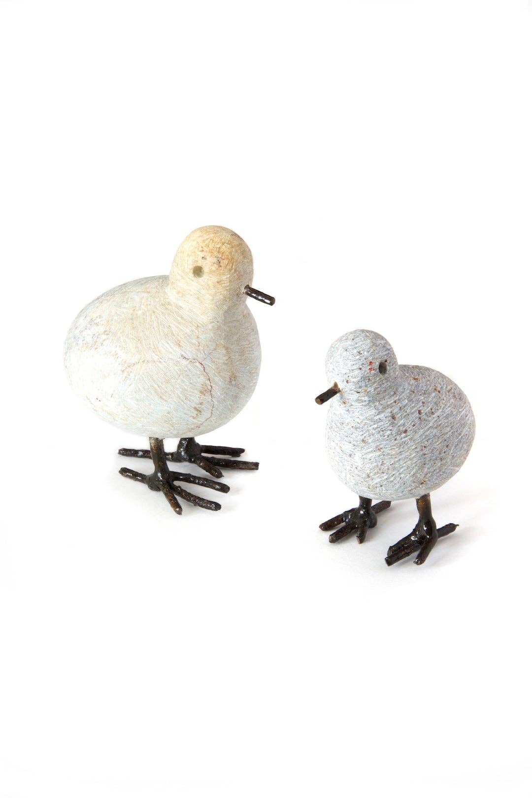 Tiny Stone and Recycled Metal Chickadee Bird Sculpture
