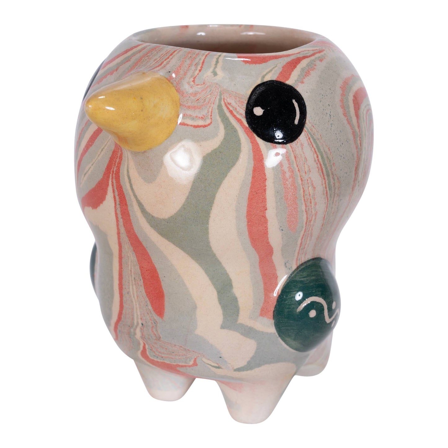 Marble Glazed Ceramic Plant Pot - Bird/Pio