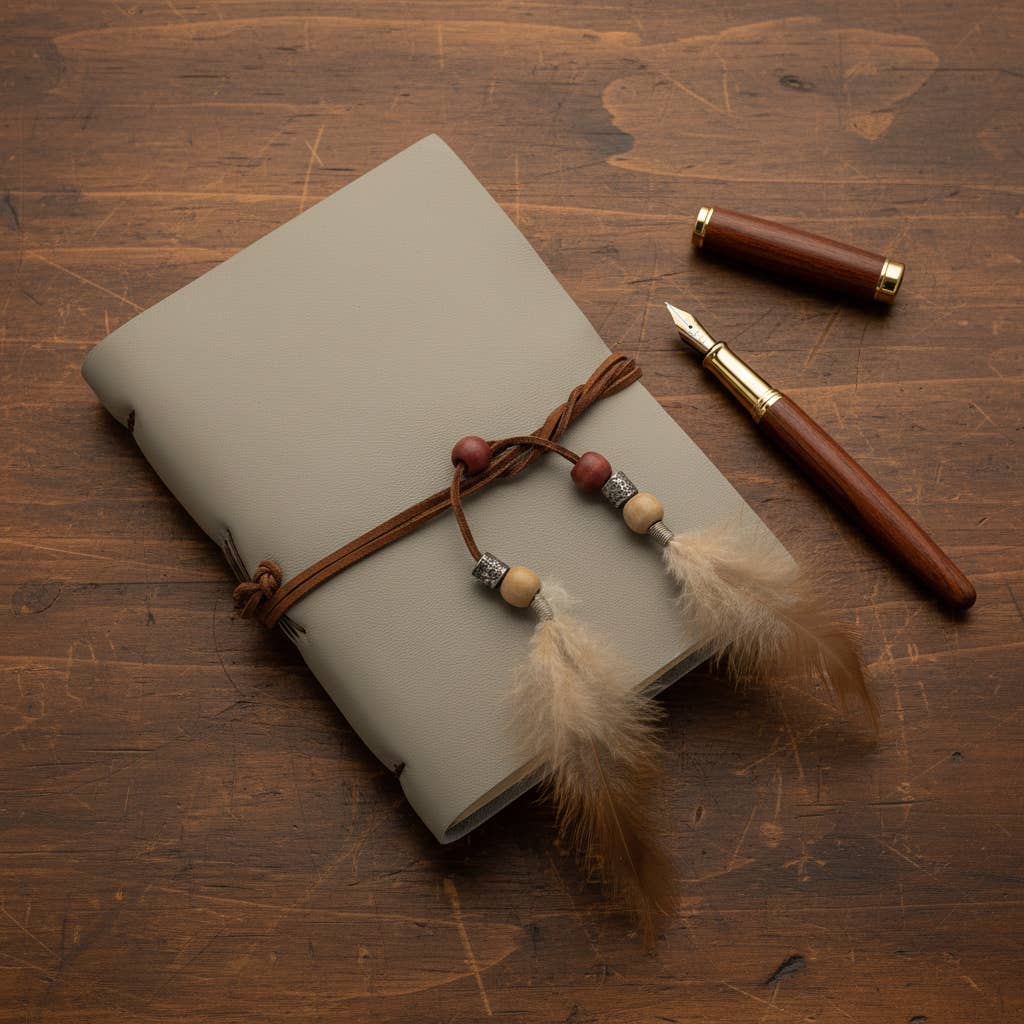 Leather Journal - Gray/Feathers