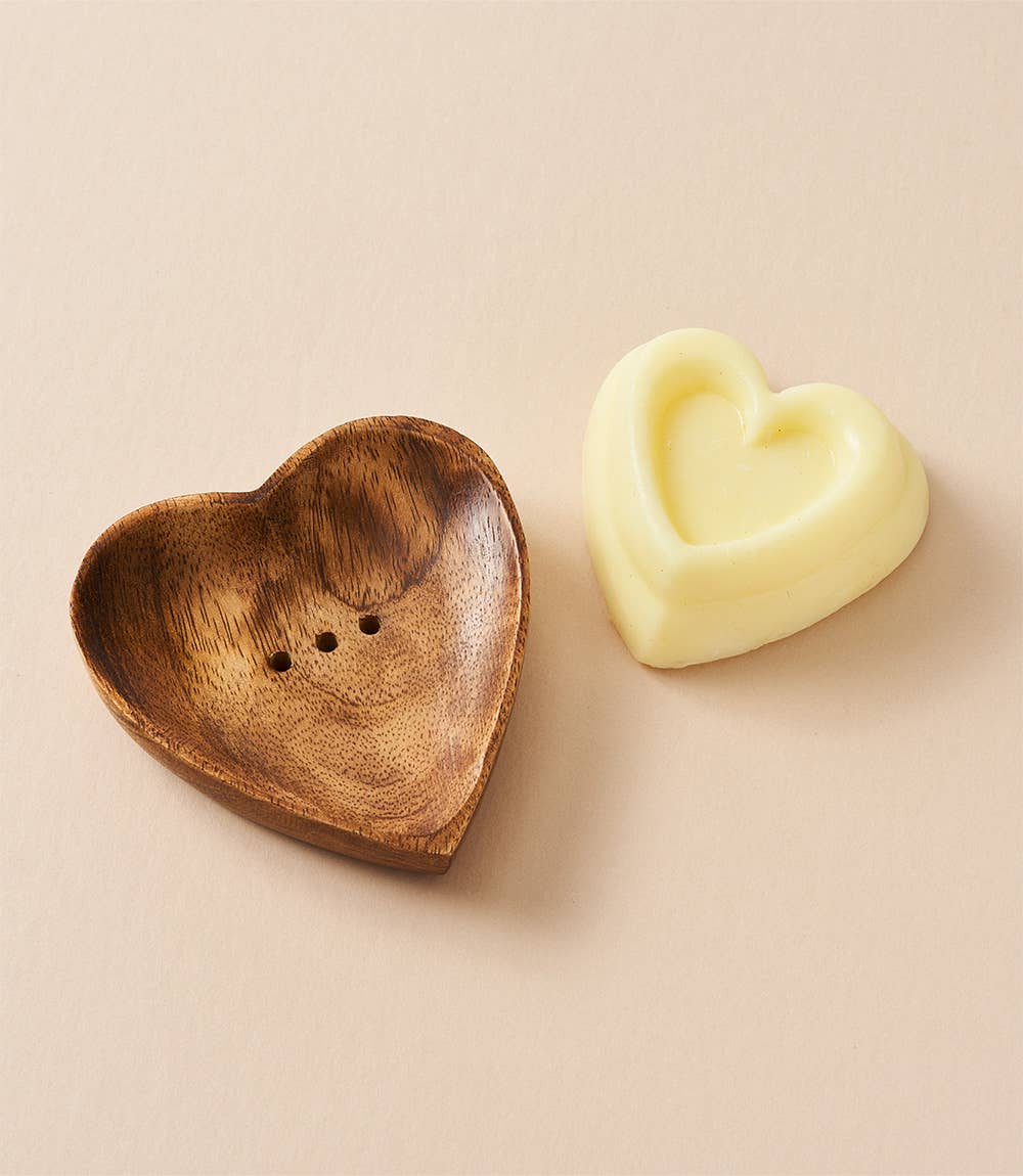 Aaram Heart Soap Dish Set - Herbal soap, wood dish