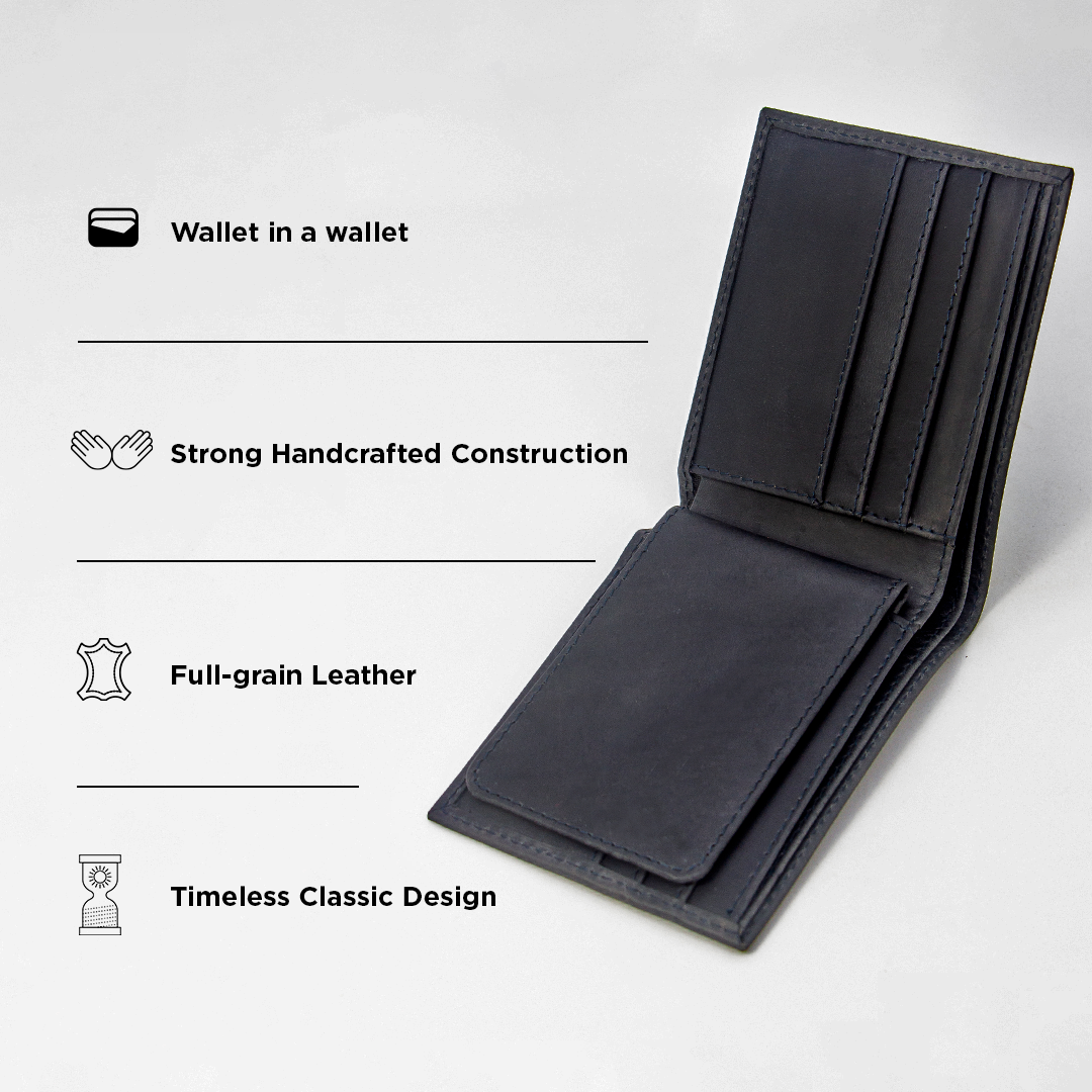 BIFOLD Leather Wallet  Electric Black  /  Fair Trade Artisan