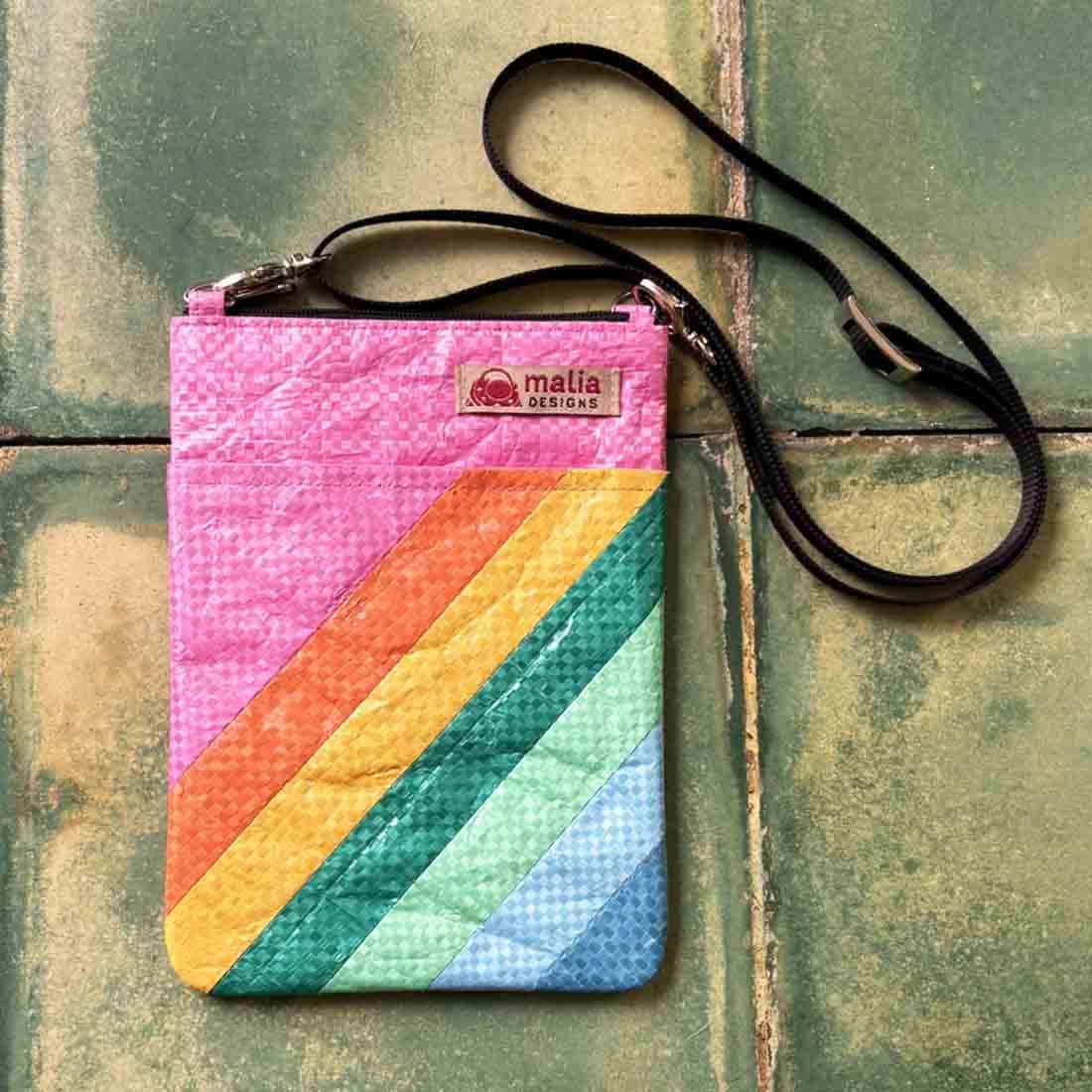 Mini Recycled Phone Crossbody Bag - Rainbow Stripes