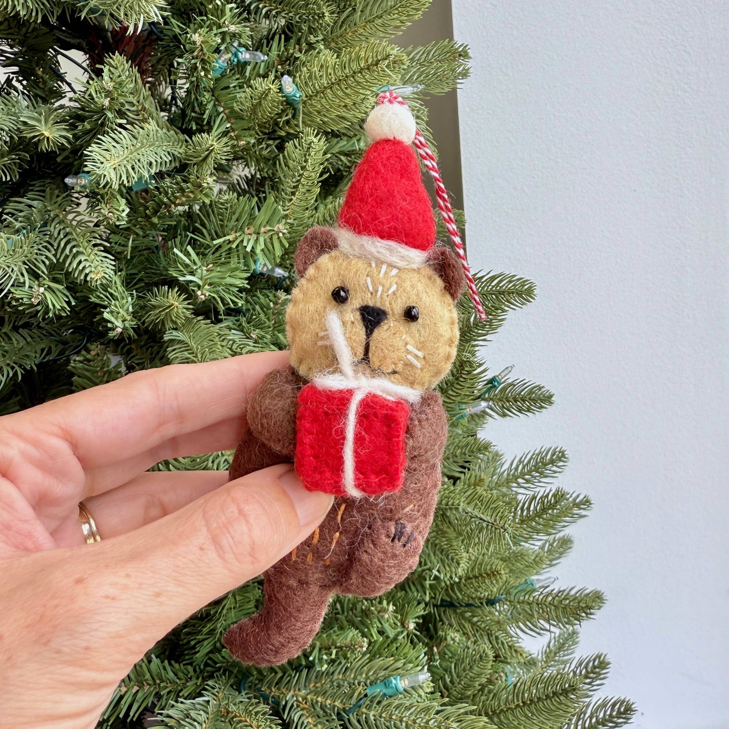 Otter w/ Santa Hat Felt Wool Ornament 