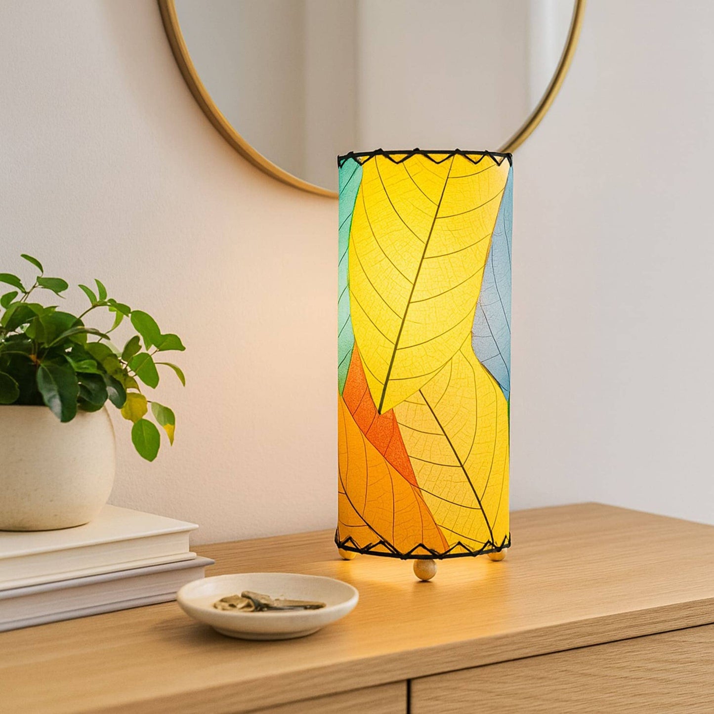 12'' Cocoa Leaf Cylinder Lamp - Multi