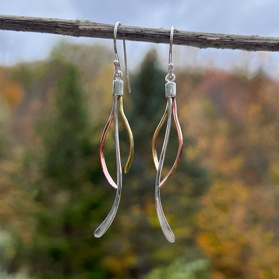 Triple Joy Earrings - Sterling, Copper, Brass