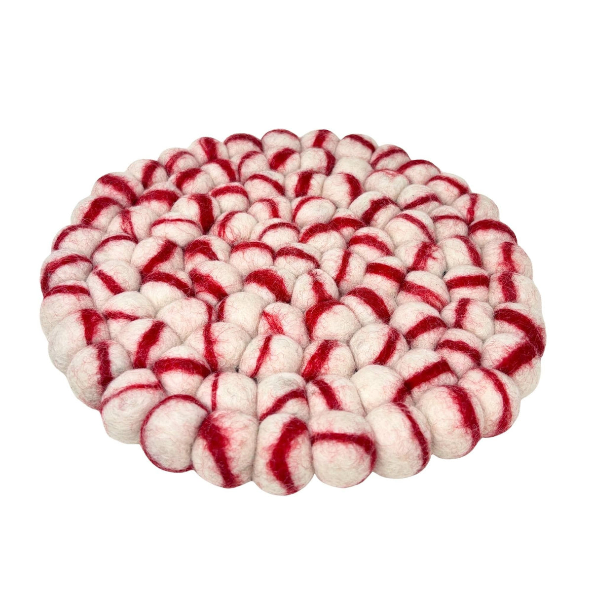 Round Felt Ball Trivet - Peppermint Red