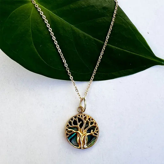 ABALONE TREE OF LIFE NECKLACE - BRASS