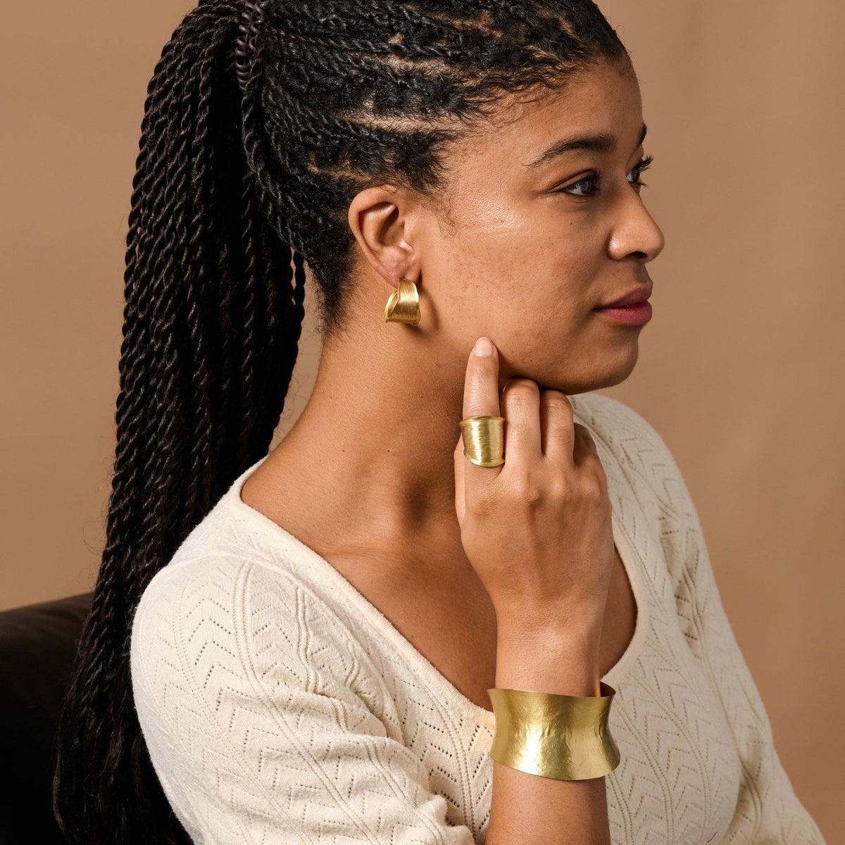 Diva Hammered Brass Cuff Ring