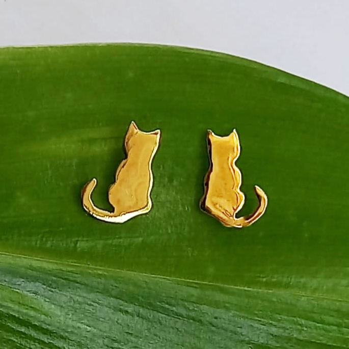 Tiny Cat Studs - Brass
