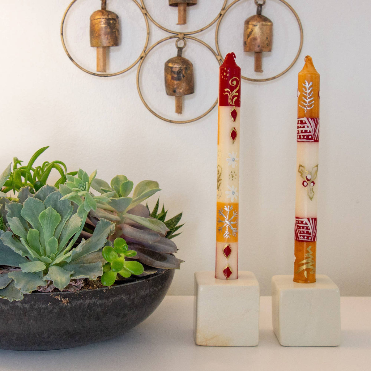 Hand Painted Dinner Pair Candles - Christmas Kimeta Design